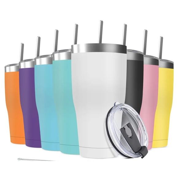 8 Pack 20oz Stainless Steel Tumblers Reusable Travel Mug & Lid Different Colors - Picture 1 of 7